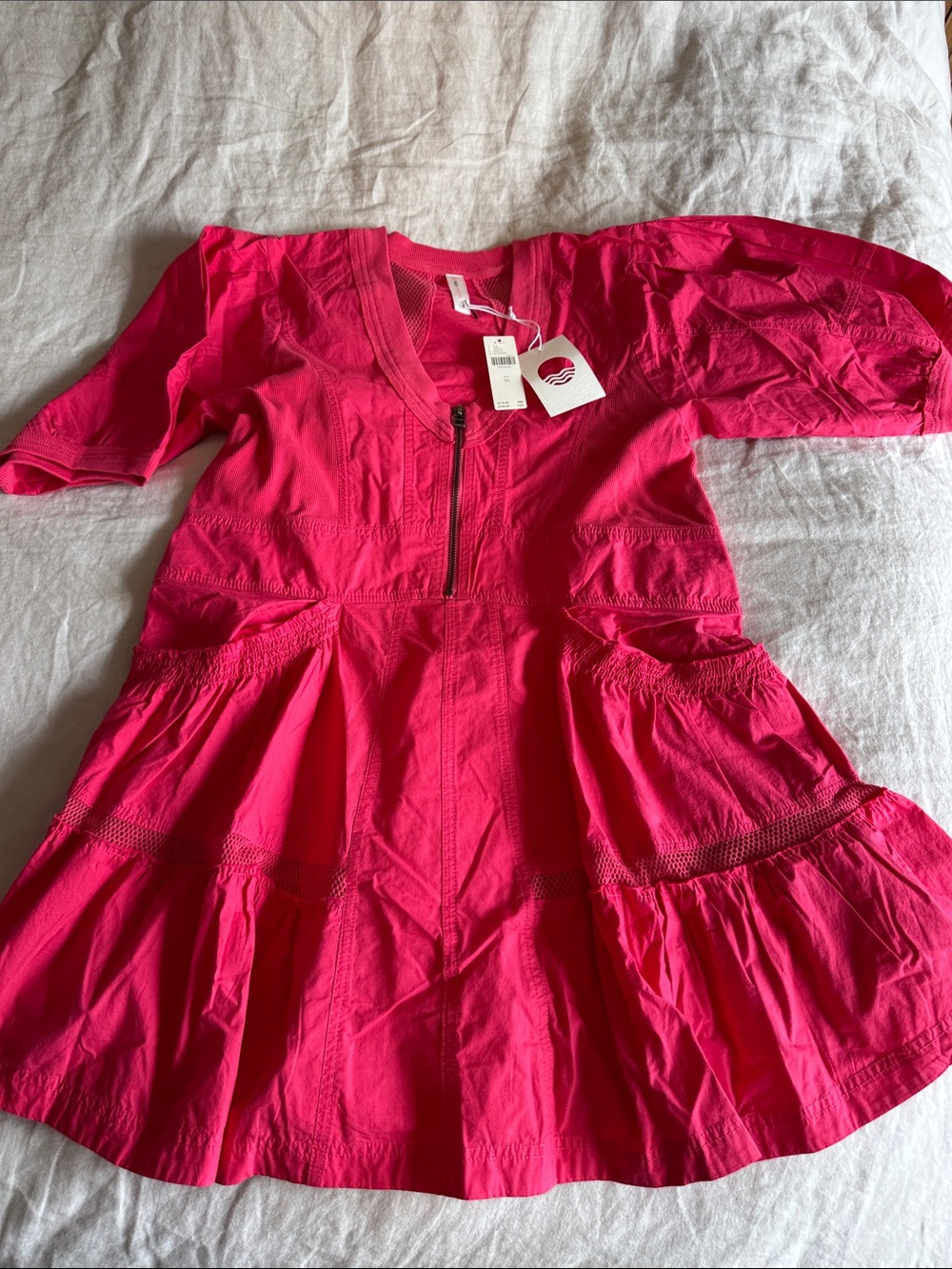 Anthropologie Hot Pink Tiered Mini Dress with Front Zip